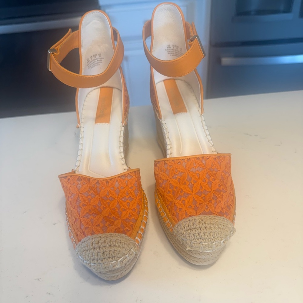 Franco Sarto Orange Marsha Espadrille Wedge Sandals NWOT 8.5
